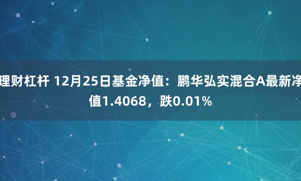 理财杠杆 12月25日基金净值：鹏华弘实混合A最新净值1.4068，跌0.01%