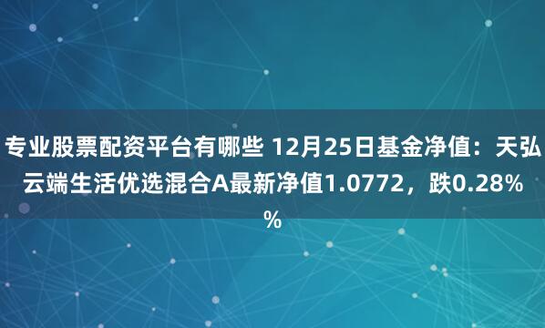 专业股票配资平台有哪些 12月25日基金净值：天弘云端生活优选混合A最新净值1.0772，跌0.28%