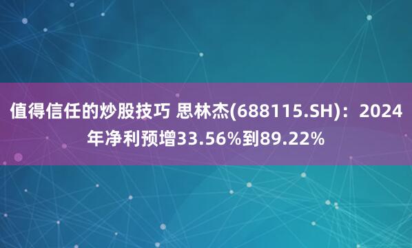 值得信任的炒股技巧 思林杰(688115.SH)：2024年净利预增33.56%到89.22%