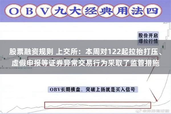 股票融资规则 上交所：本周对122起拉抬打压、虚假申报等证券异常交易行为采取了监管措施